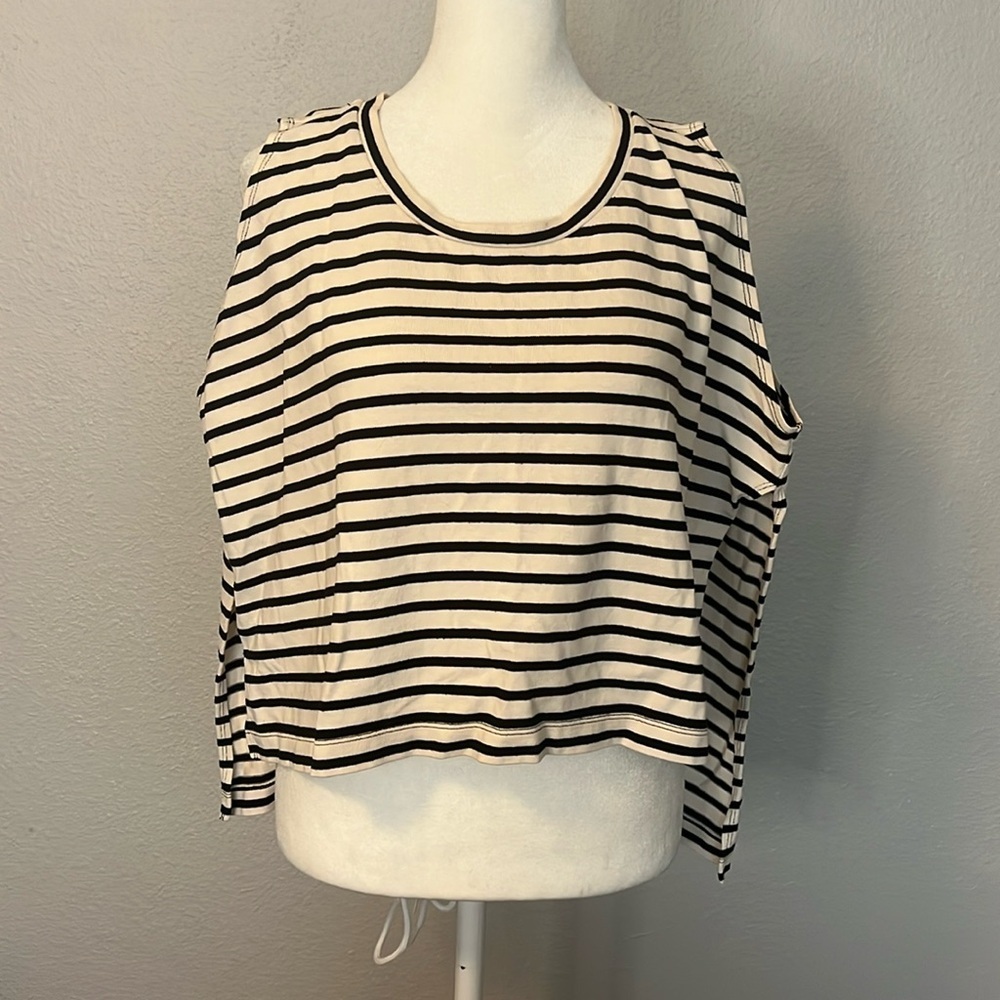 We the Free Cropped Oversized Tank Top Ivory/Black Stripe Size XS